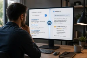 Perplexity concurrent de Google, comparé à un moteur de recherche classique dans une scène réaliste.