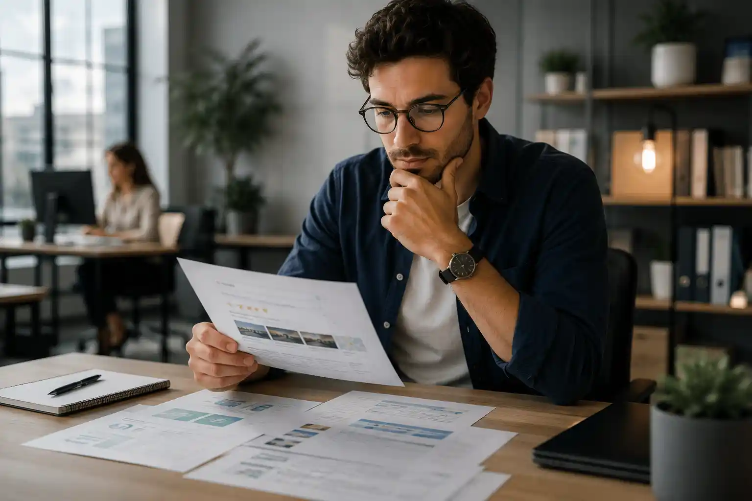 Votre fiche Google face aux moteurs IA : un professionnel examine les informations de son entreprise.
